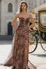Plus Size Brown Leopard Print Strapless A Line Long Corset Prom Dress
