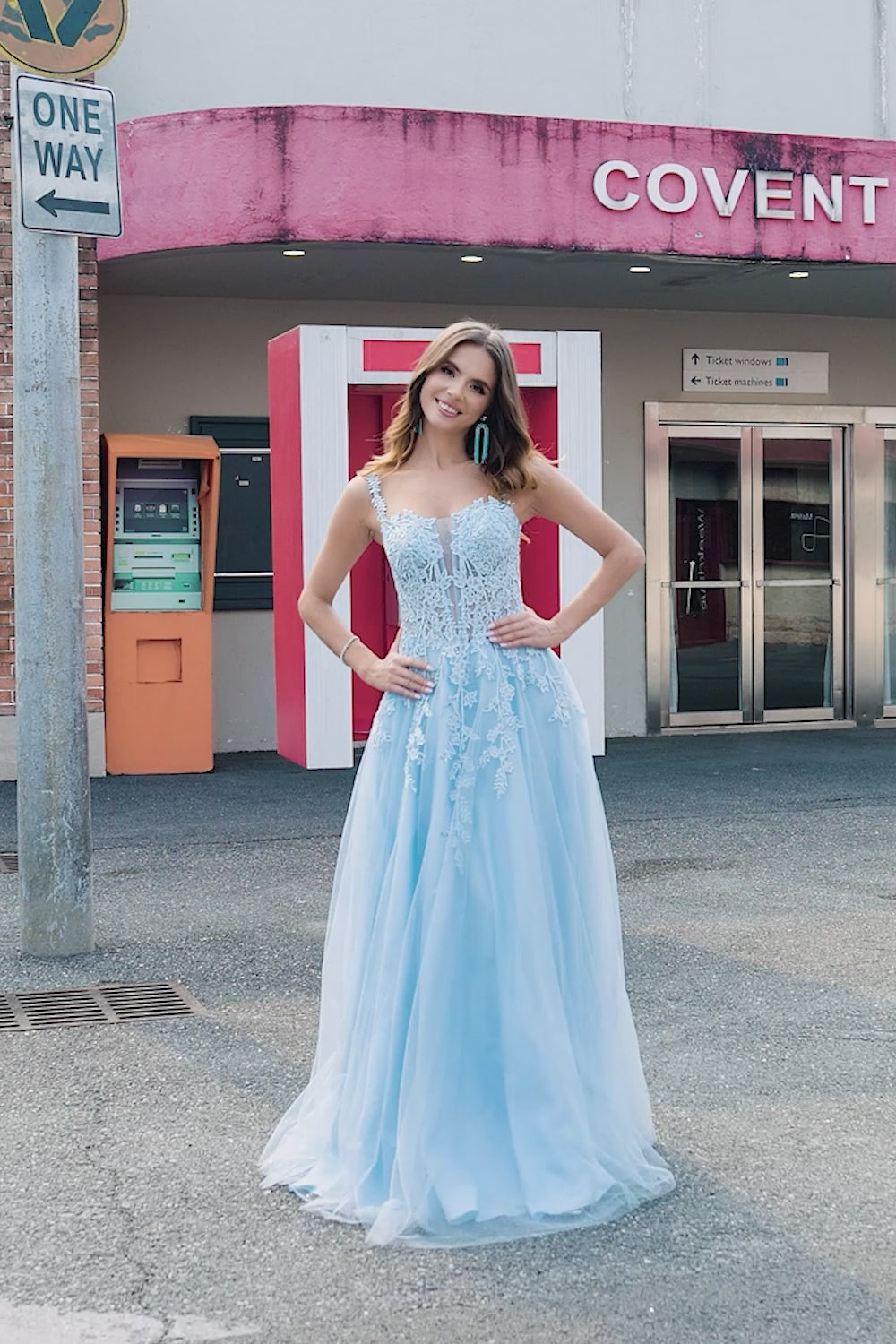 A-Line Light Blue Corset Prom Dress with Appliques