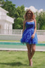 Blue A Line Spaghetti Straps Tulle Cute Homecoming Dress with Ruffles
