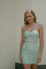 Sparkly Sage Floral Corset Tight Short Homecoming Dress with Beading