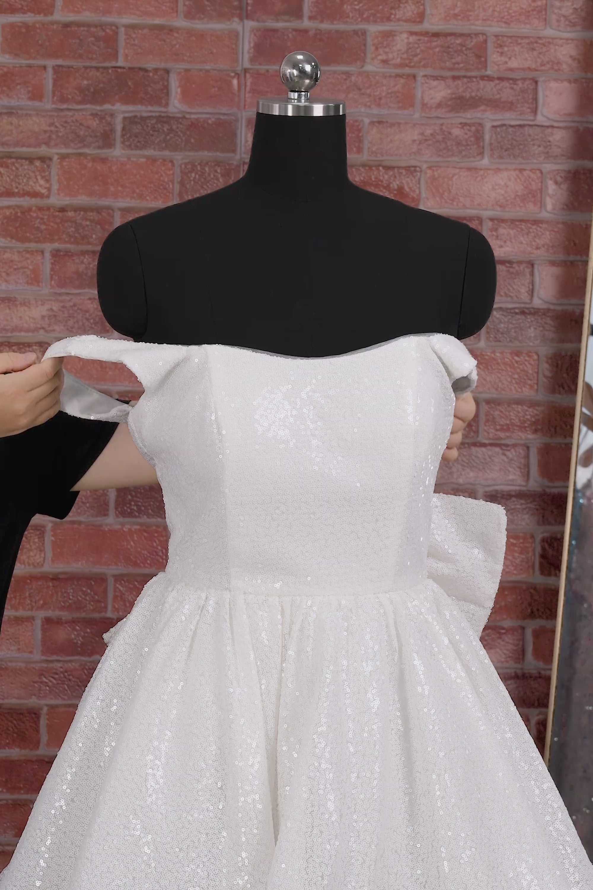 Sparkly Ivory Sequin Scoop A Line Short Homecoming Dress with Bow