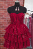 A Line Sparkly Burgundy Short Strapless Beaded Corset Homecoming Dress