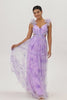 Lavender Flower Cut Out Pleated A Line Long Bridesmaid Dress