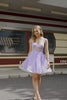 Sparkly Purple A Line Short Floral Homecoming Dress with Lace