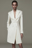 Ivory Satin Shawl Lapel Short Pencil Blazer Dress with Beading