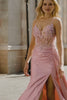 Sparkly Pink Floral Satin Mermaid Long Corset Prom Dress with Sequin
