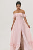 Blush Floral Corset Long Ruffled Bridesmaid Dress with Bow