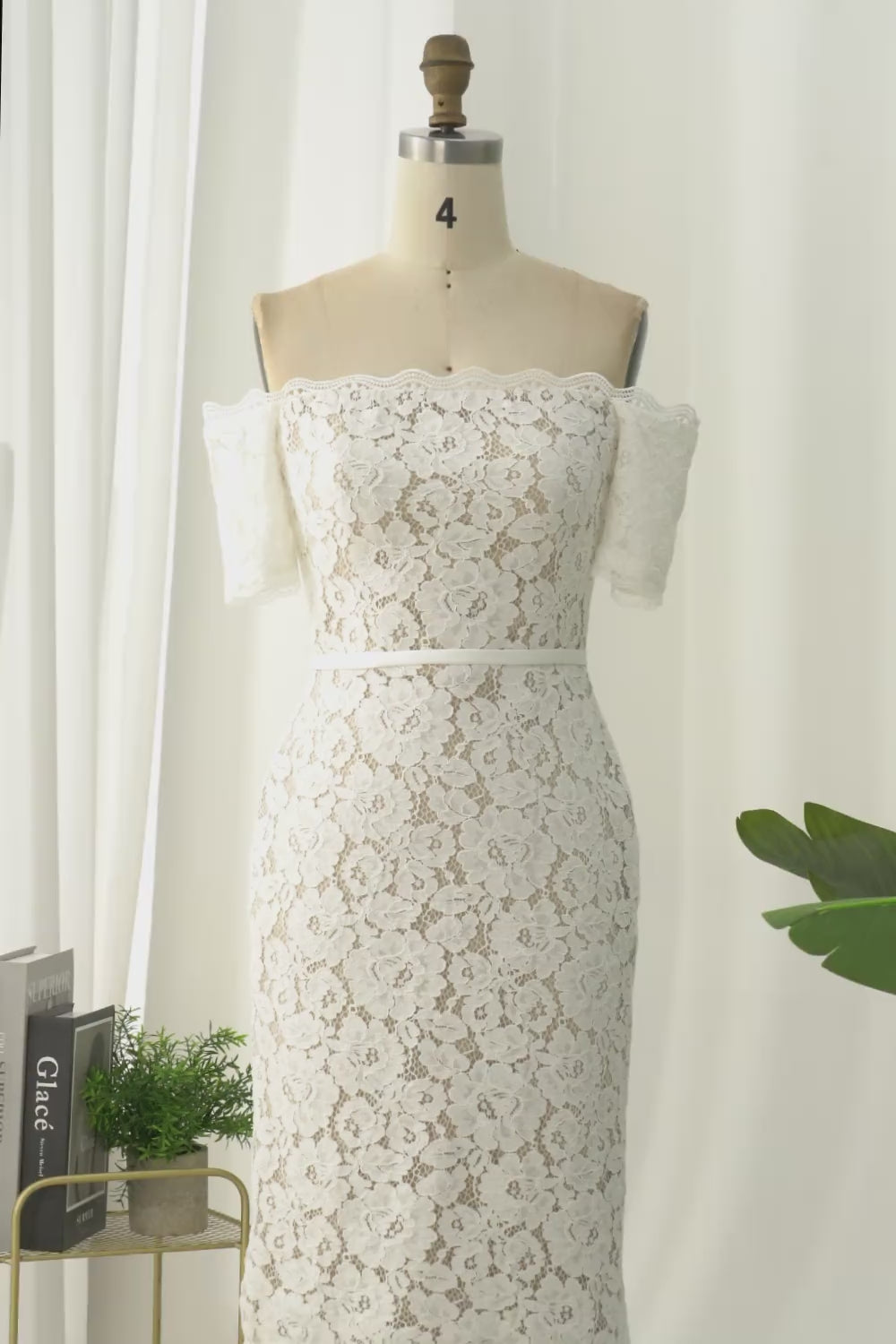 Ivory Lace Bodycon Off the Shoulder Midi Boho Engagement Dress