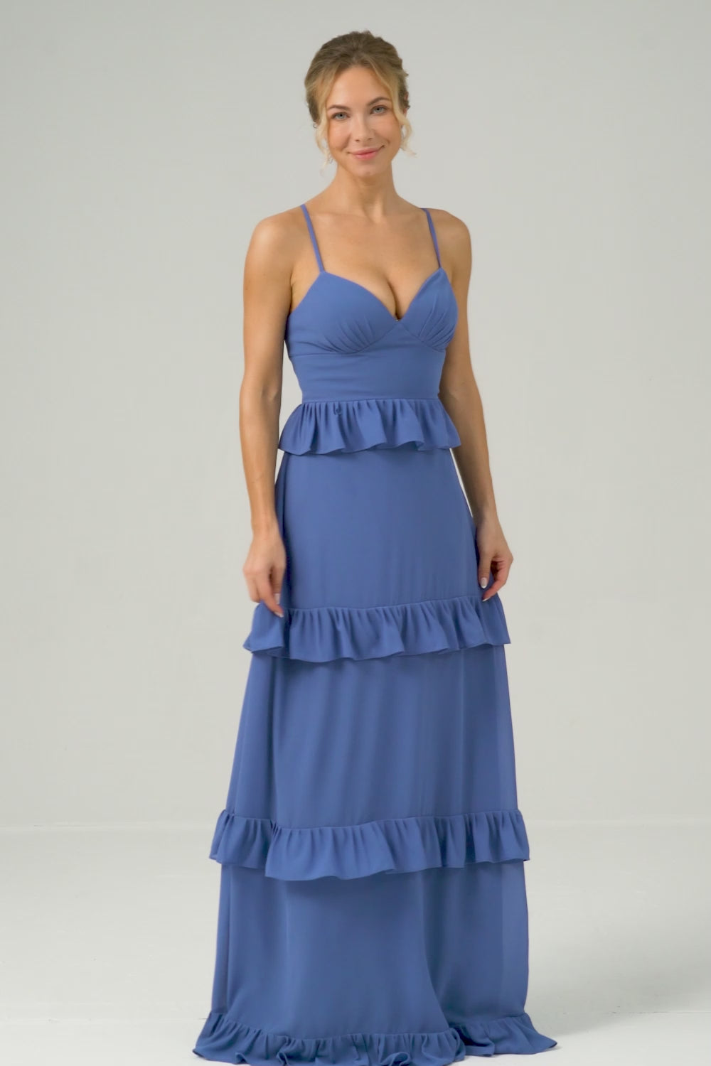 Dark Blue Spaghetti Straps Tiered A-Line Bridesmaid Dress
