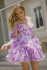 Purple Floral A Line Chiffon Corset Short Homecoming Dress with Ruffles