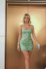 Sparkly Green Sheath Spaghetti Straps Short Homecoming Dress with Criss Cross Back