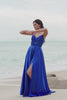 Satin Ink Blue Spaghetti Straps Long Bridesmaid Dress with Slit