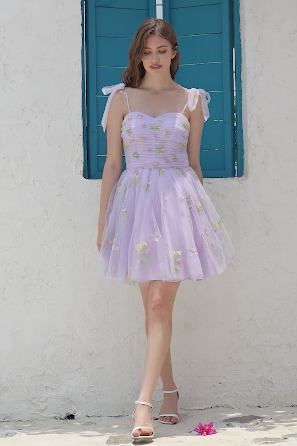 Sweetheart Lavender Short Homecoming Dress with Embroidery