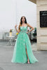A-Line Green Tulle Corset Prom Dress with Appliques