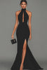 Black Mermaid Halter Neck Satin Long Formal Dress