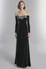 Black Velvet Off the Shoulder Long Holiday Party Dress with Rhinestones
