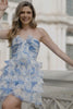 Pink Flower A Line Tiered Ruffled Short Homecoming Dress with Bow