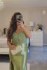 Mermaid Sage Spaghetti Straps Lace-up Back Prom Dress With Slit