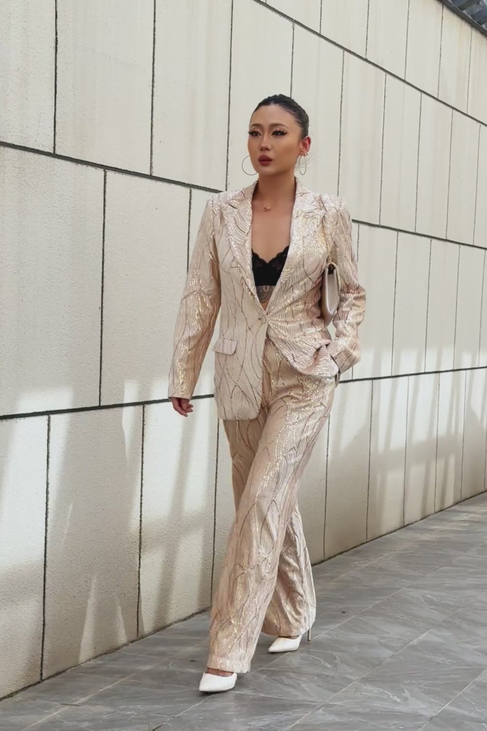Champagne Sparkly Button 2 Pieces Women's Suits