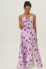 Purple Floral Chiffon Long Ruched Wedding Guest Dress with Slit