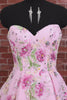 Sparkly Pink Floral Beaded A Line Short Strapless Homecoming Dress