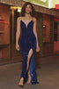 Royal Blue Mermaid Lace-Up Back Sequin Long Prom Dress with Slit
