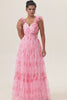 Blush Floral V-Neck Chiffon Long Wedding Guest Dress