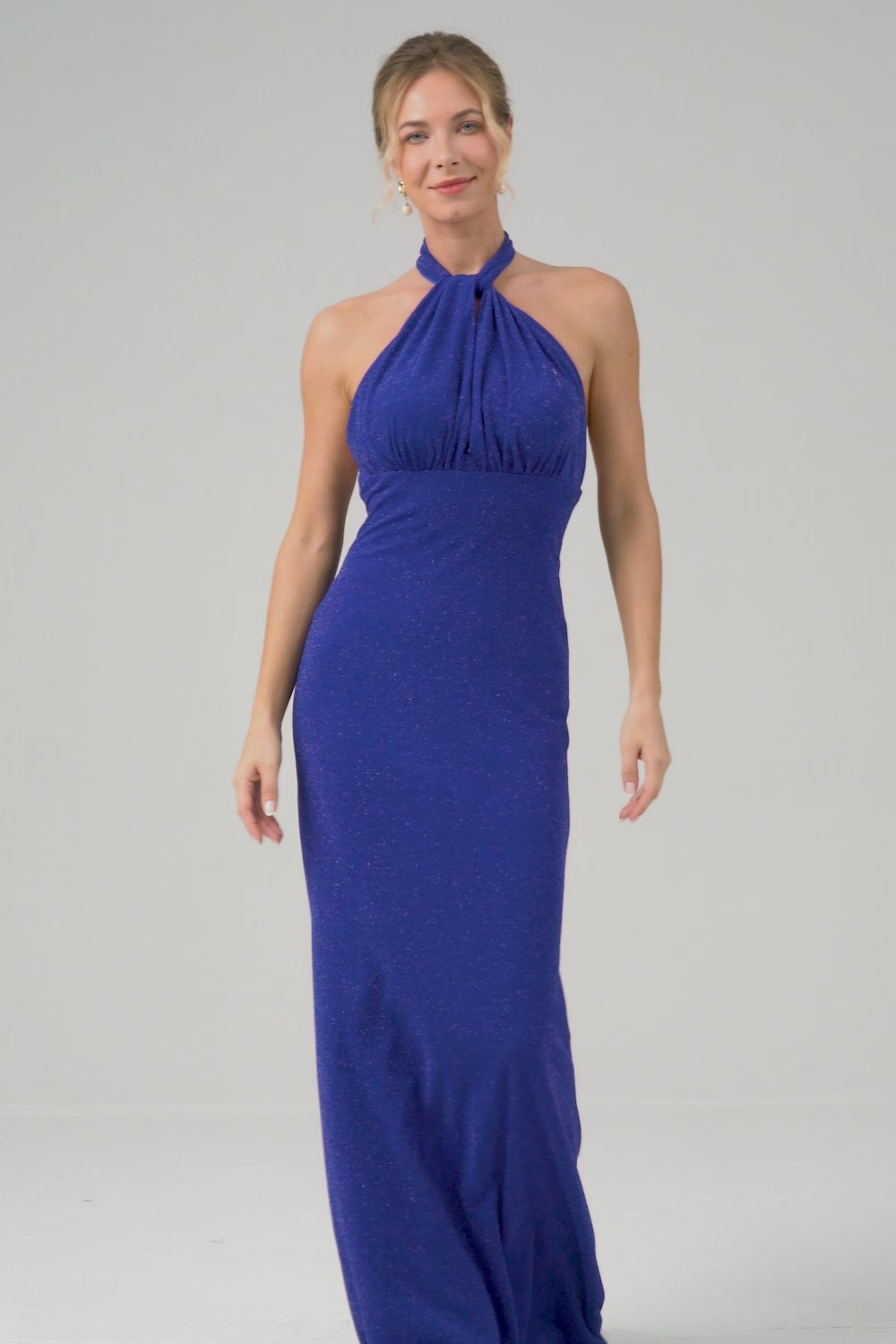 Glitter Blue Halter Bodycon Mermaid Bridesmaid Dress