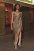 Sparkly Mermaid Golden Long Prom Dress with Slit