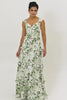 Green Floral Corset Satin Long Wedding Guest Dress with Ruffles