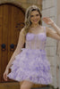 Lavender A Line Corset Tiered Short Homecoming Dress with Ruffles