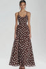 Coffee and White Spaghetti Straps A Line Boho Maxi Chiffon Polka Dot Dress