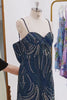 Beaded Thick Straps Sparkly Navy Short Cocktail Dress