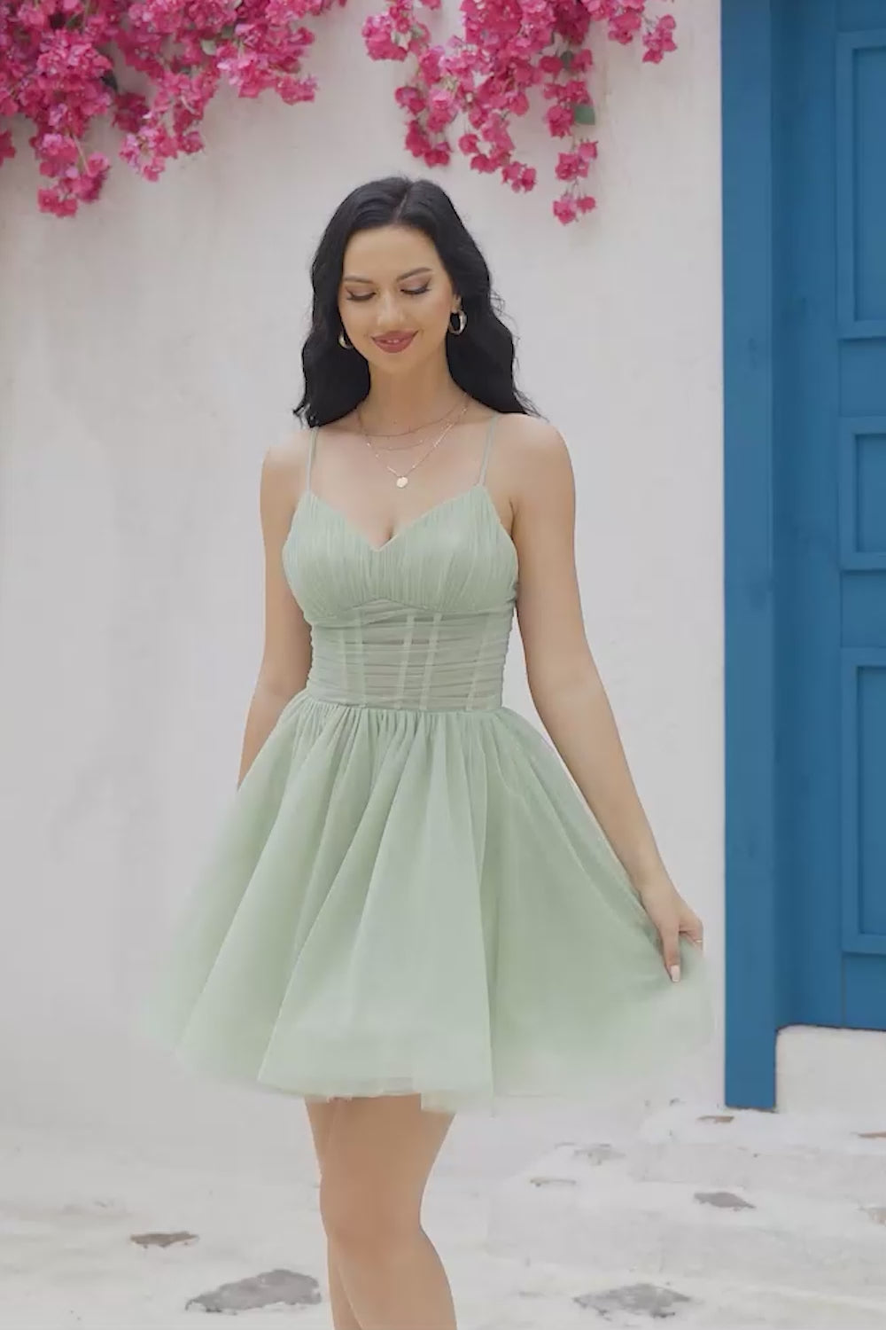 Navy Corset A-Line Tulle Short Homecoming Dress