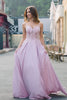 Glitter Spaghetti Straps Blush Prom Dress with Beading