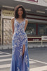 Mermaid V Neck Light Purple Beaded Long Prom Dress with Appliques