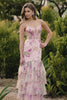 Sparkly Pink Floral Mermaid Beaded Long Corset Prom Dress with Ruffles
