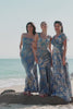 Blue Burnt Out Velvet Spaghetti Straps Sheath Bridesmaid Dress With Slit