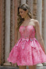 Fuchsia Corset A-Line Floral Strapless Short Homecoming Dress with Bows