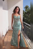 Mermaid Spaghetti Straps Green Long Prom Dress with Criss Cross Back