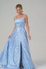 Sparkly Blue Spaghetti Straps Sequins Lace Up Back Bridesmaid Dress with Slit