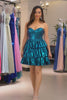 Peacock Blue A Line Strapless Corset Tiered Short Homecoming Dress
