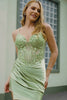Sparkly Sage Green Corset Tight Short Satin Homecoming Dress with Sequins