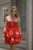 Red Corset Organza Short Ruffled Homecoming Dress with Bows