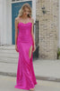 Stunning Mermaid Spaghetti Straps Fuchsia Corset Prom Dress with Split Front