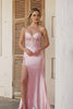 Sparkly Pink Floral Strapless Long Corset Prom Dress with Slit