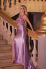 Sparkly Purple Beaded Mermaid Long Corset Prom Dress with Slit