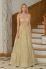 Glitter Golden Corset Long Prom Dress with Flowers