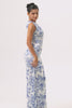 White Blue Floral One Shoulder Long Bridesmaid Dress with Slit