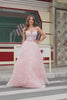 Sparkly Princess Pink Strapless Corset Floral Long Prom Dress With Sequins